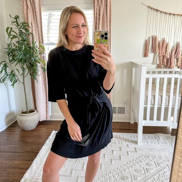 WHISTLES Wrap Tie-Front Short Sleeve Dress in Black 8 - Picture 1 of 12